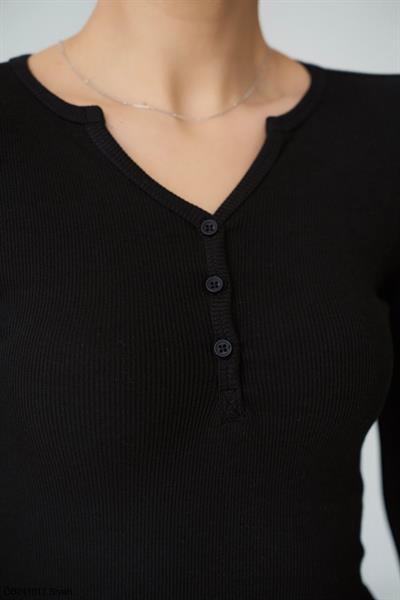 Düğmeli Bisiklet Yaka Siyah Basic