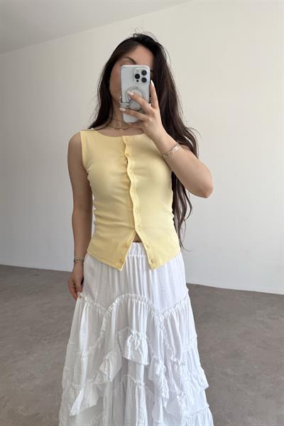 Düğmeli Örme Yelek Limon Sarısı 