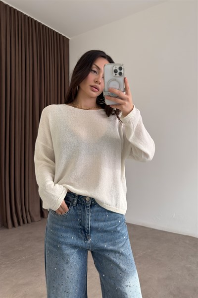 Düz Yakalı Merserize İnce Ekru Üst