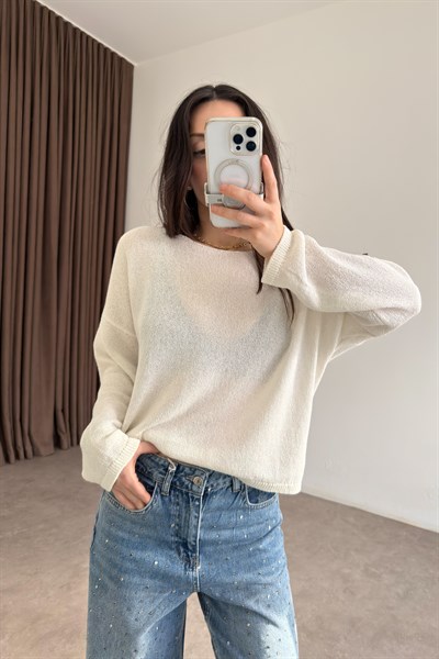 Düz Yakalı Merserize İnce Ekru Üst