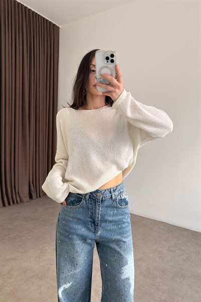 Düz Yakalı Merserize İnce Ekru Üst