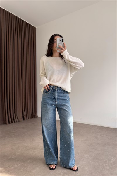 Düz Yakalı Merserize İnce Ekru Üst