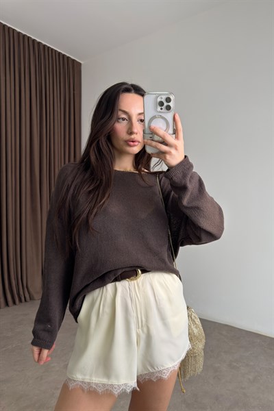 Düz Yakalı Merserize İnce Kahve Üst