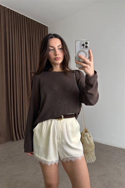 Düz Yakalı Merserize İnce Kahve Üst