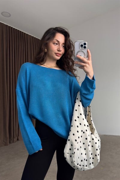 Düz Yakalı Merserize İnce Mavi Üst