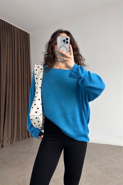 Düz Yakalı Merserize İnce Mavi Üst