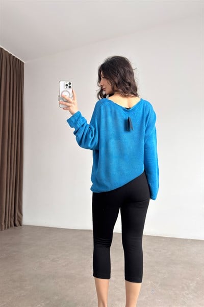 Düz Yakalı Merserize İnce Mavi Üst