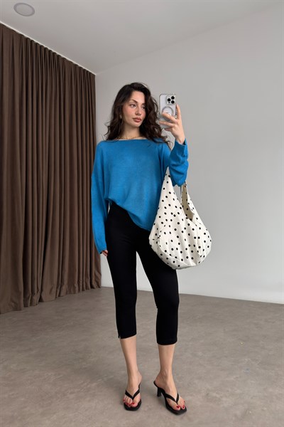 Düz Yakalı Merserize İnce Mavi Üst