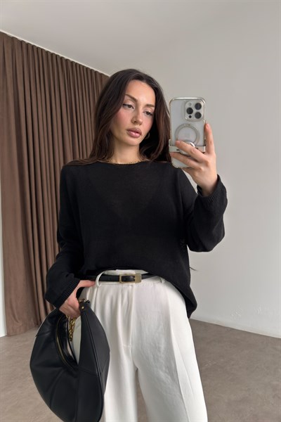 Düz Yakalı Merserize İnce Siyah Üst