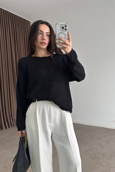 Düz Yakalı Merserize İnce Siyah Üst