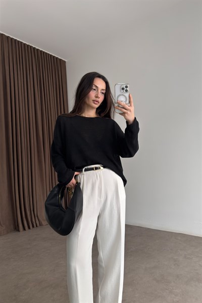 Düz Yakalı Merserize İnce Siyah Üst