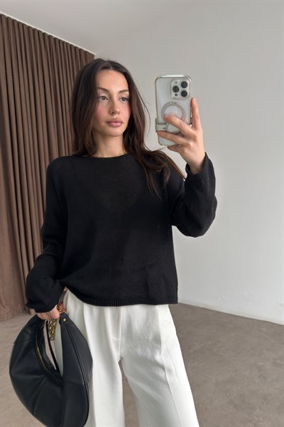 Düz Yakalı Merserize İnce Siyah Üst