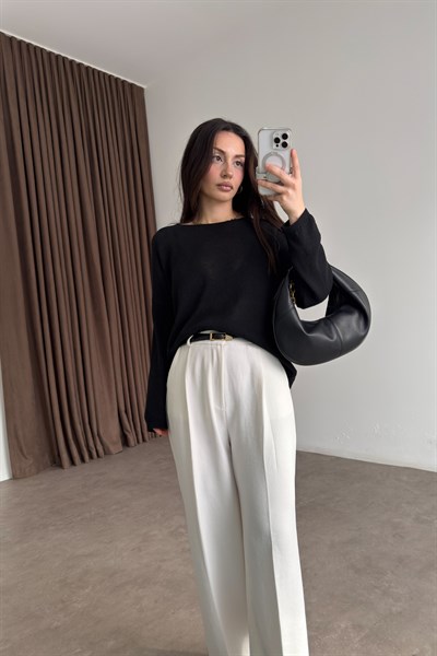 Düz Yakalı Merserize İnce Siyah Üst