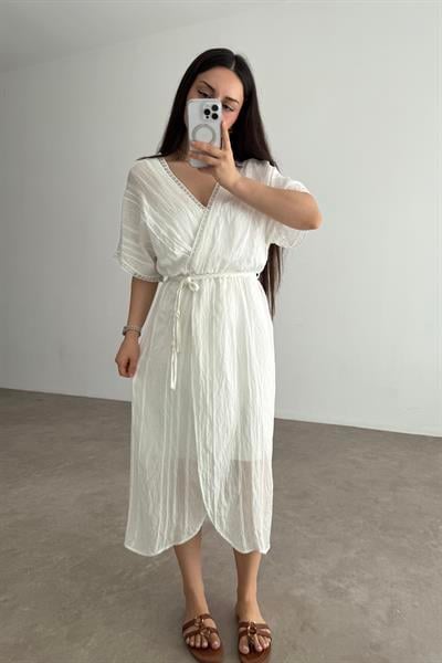 Helenistik Beyaz Midi Elbise