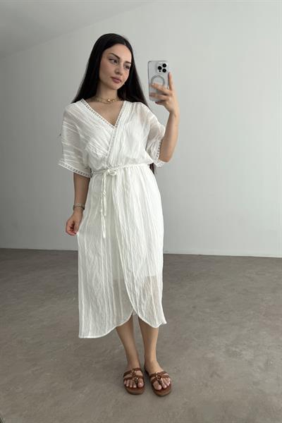 Helenistik Beyaz Midi Elbise