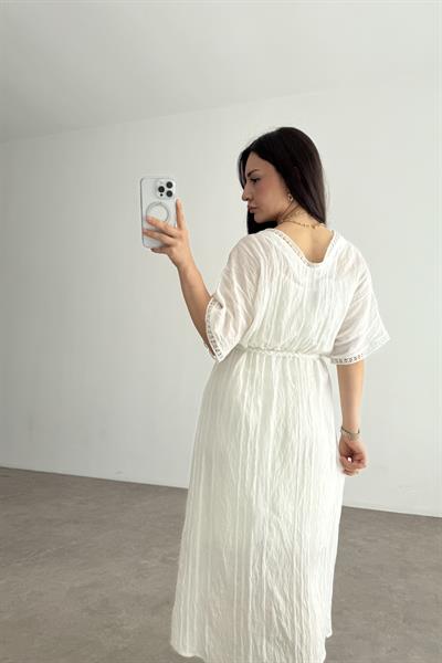 Helenistik Beyaz Midi Elbise