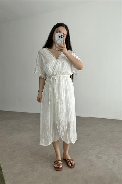 Helenistik Beyaz Midi Elbise