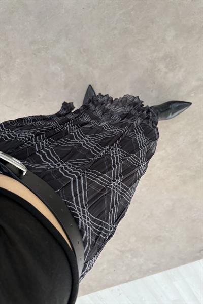 Ekose  Şifon Parçalı Etek Siyah