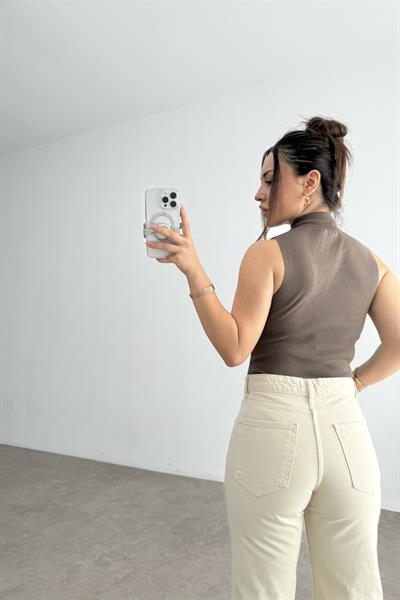 Ekru Yüksek Belli Straightfit Jean