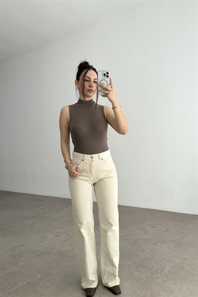 Ekru Yüksek Belli Straightfit Jean