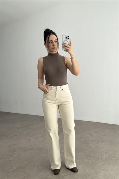 Ekru Yüksek Belli Straightfit Jean