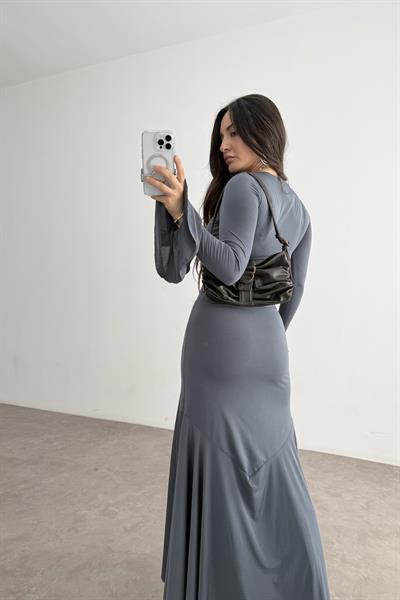 Eva Kolları Volanlı İndigo Gri