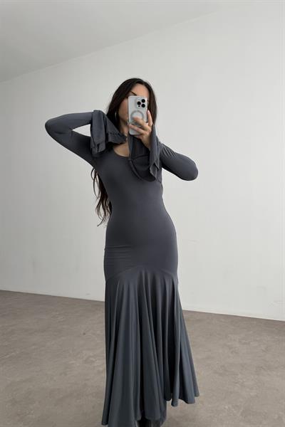 Eva Kolları Volanlı İndigo Gri