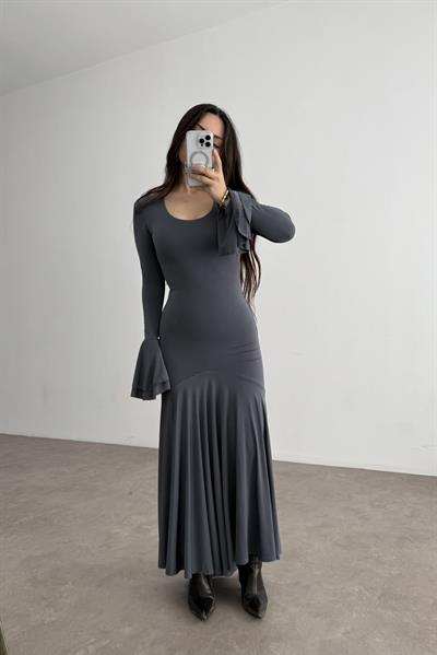 Eva Kolları Volanlı İndigo Gri