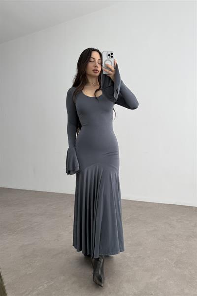 Eva Kolları Volanlı İndigo Gri