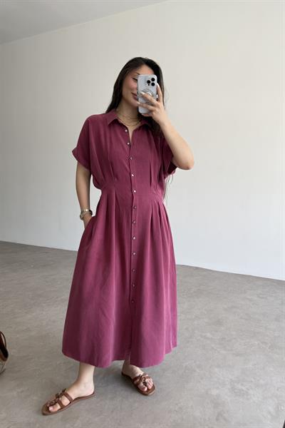 Exotic Pamuk Tensel Bordo Elbise