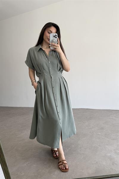 Exotic Pamuk Tensel Haki Elbise