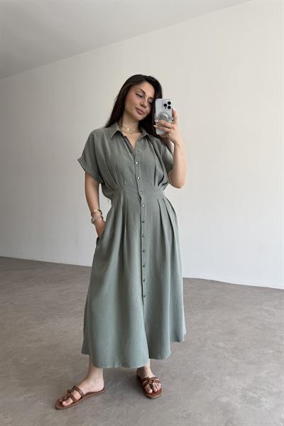 Exotic Pamuk Tensel Haki Elbise