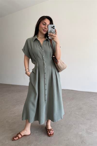 Exotic Pamuk Tensel Haki Elbise