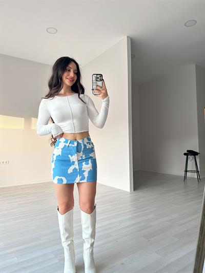 F/Brshka Orj. Mavi Cow Mini Etek