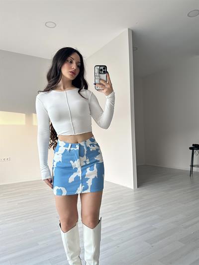 F/Brshka Orj. Mavi Cow Mini Etek