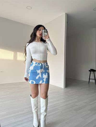 F/Brshka Orj. Mavi Cow Mini Etek