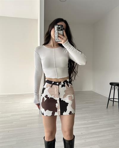 F/Brshka Orj. Kahve Cow Mini Etek