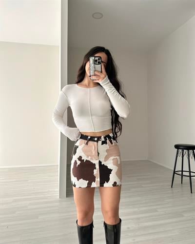 F/Brshka Orj. Kahve Cow Mini Etek