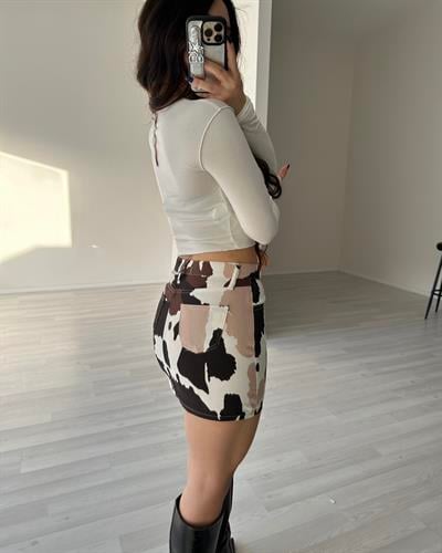 F/Brshka Orj. Kahve Cow Mini Etek