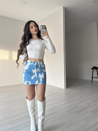 F/Brshka Orj. Mavi Cow Mini Etek