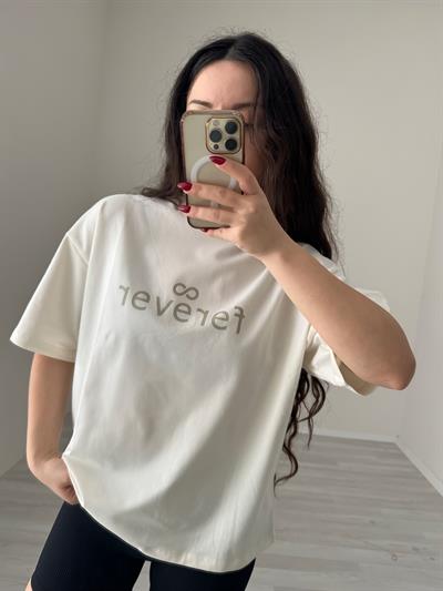 Ferever Logolu Ekru Dik Yaka Tişört