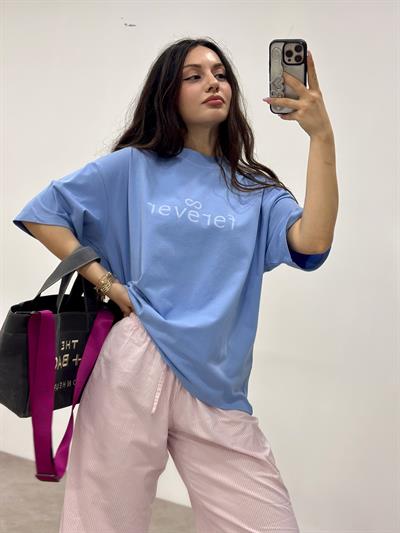 Logolu Mavi Dik Yaka Tişört