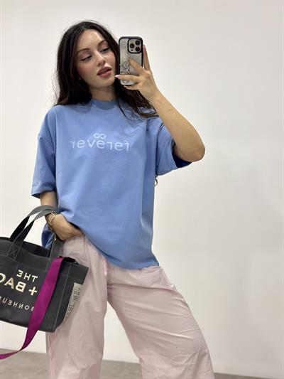 Logolu Mavi Dik Yaka Tişört