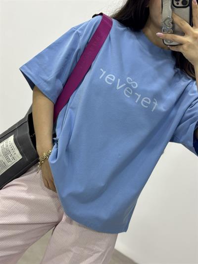 Logolu Mavi Dik Yaka Tişört