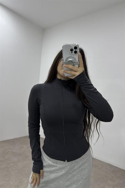 Fermuar Cepli Fermuarlı Dik Yakalı Füme Spor Ceket