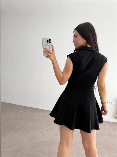 Fermuarlı Kloş Etekli Yakalı Mini Elbise