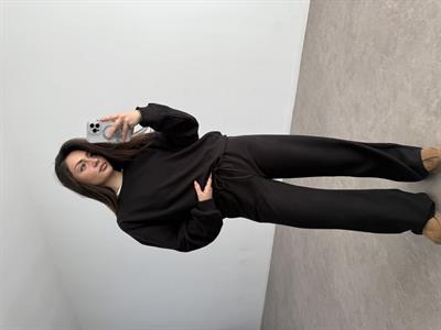 Fitilli Dokulu Siyah Eşofman Takımı