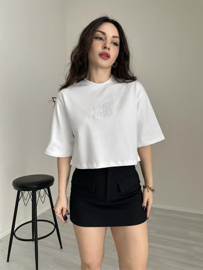 F/MM Deri Logolu Beyaz Tişört