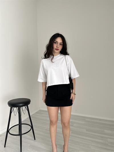 F/MM Deri Logolu Beyaz Tişört