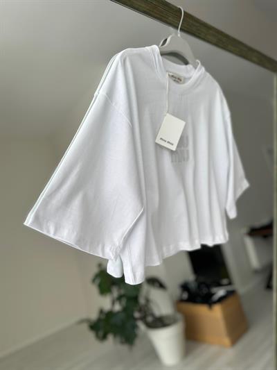 F/MM Deri Logolu Beyaz Tişört